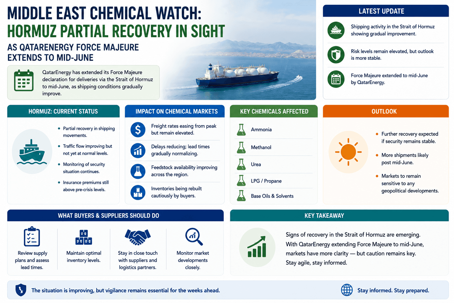 Middle East Chemical Watch: Hormuz Partial Recovery in Sight as QatarEnergy Force Majeure Extends to Mid-June